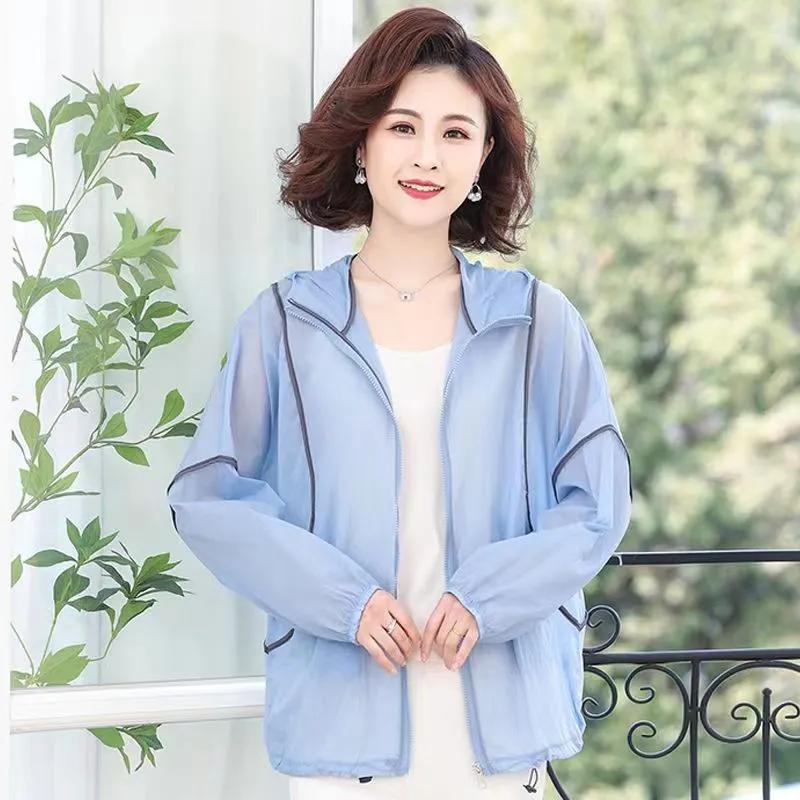 

Летняя одежда для защиты от солнца, женская верхняя одежда, модная легкая дышащая анти-ультрафиолетовая свободная куртка для отдыха на открытом воздухе M небесно-голубой