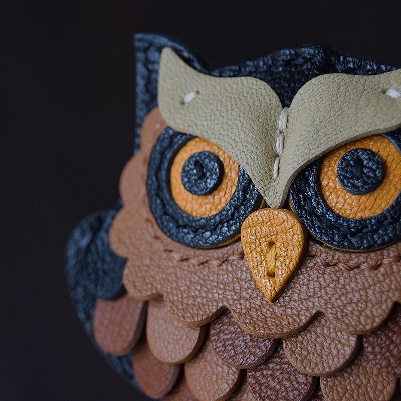 Genuine Leather Handmade Owl Bag Charm Pendant,Sheepskin Keyring Hanging Ornament,Backpack Handbag Schoolbag Purse Decoration