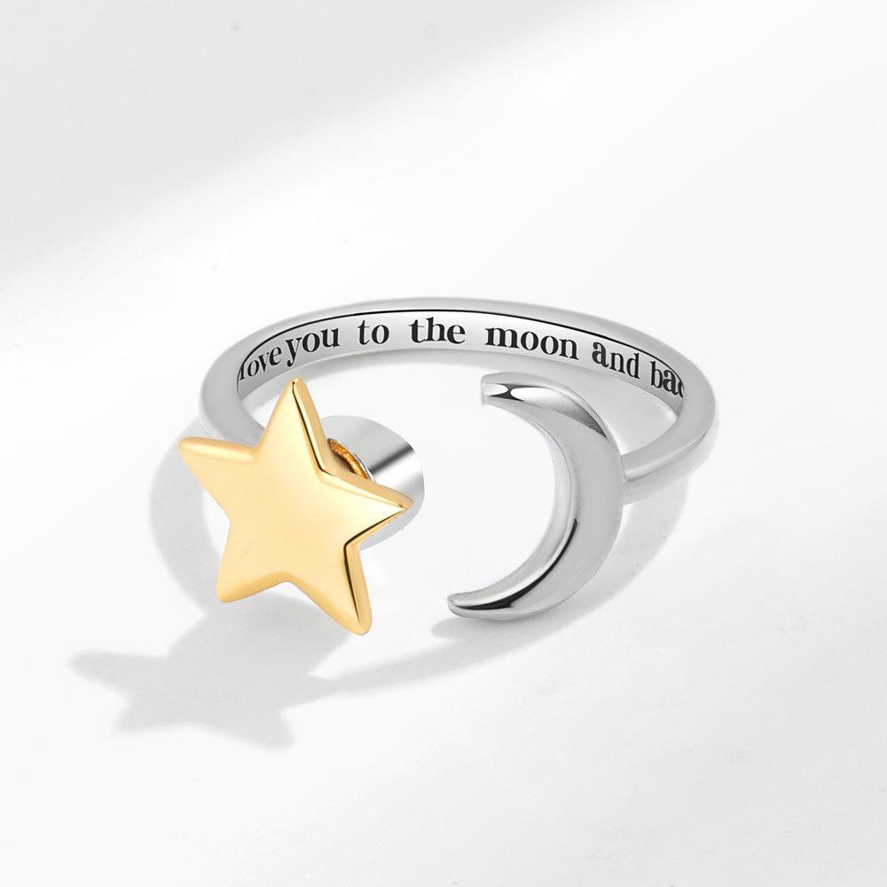 Star Moon Adjustable Copper Ring Minimalist Jewelry For Women