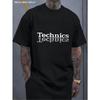 European Size Men'S Technics Striped Letter Print T-Shirt, Casual Crew Neck Short-Sleeved Top, Street Style, Breathable And Soft Blended Fabric,