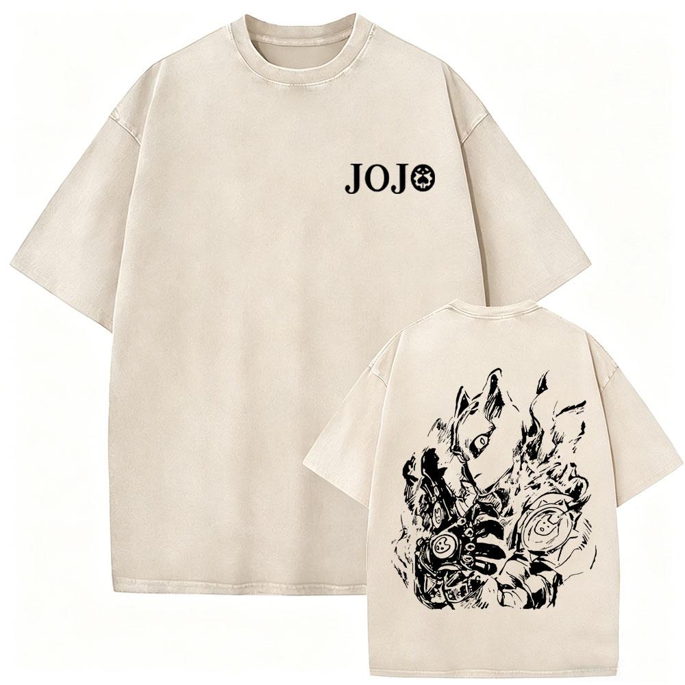 Washed Vintage Anime Jojo Bizarre Adventure Tshirt Retro Manga Giorno Giovanna T Shirts Men Casual Cartoon Oversized Tshirts