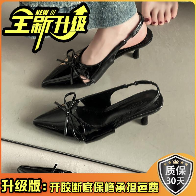 Temperament pointed sandals women's 2025 new spring and summer French outer wear bow sexy commuter fashion sandals