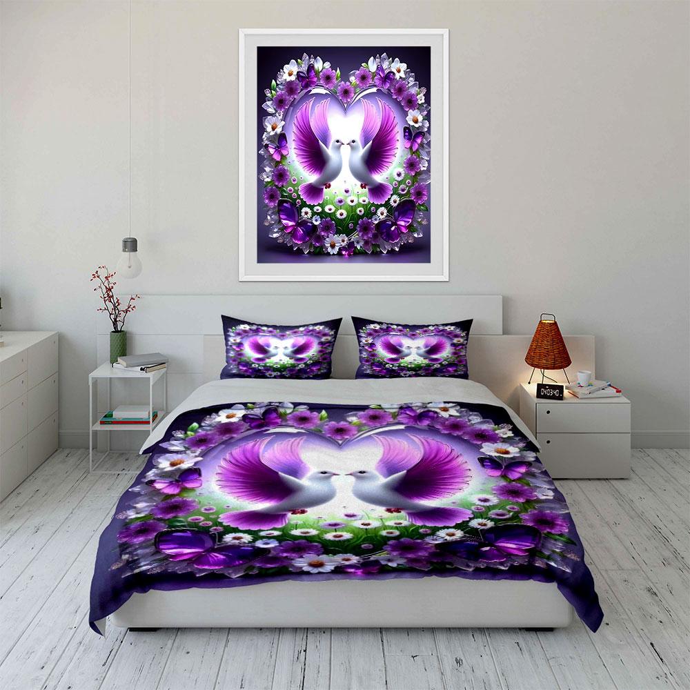 Romantic Floral Doves Gift Set  Kid'S And Adults' Bedroom Decor, Exquisite Three-Piece Bedding Set Gift