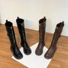 Grape Mom Long Knight Boots Belt Buckle Pleated Pile Boots Front Zipper Internet Celebrity Soft Leather Skinny Boots Platform Women's Boots