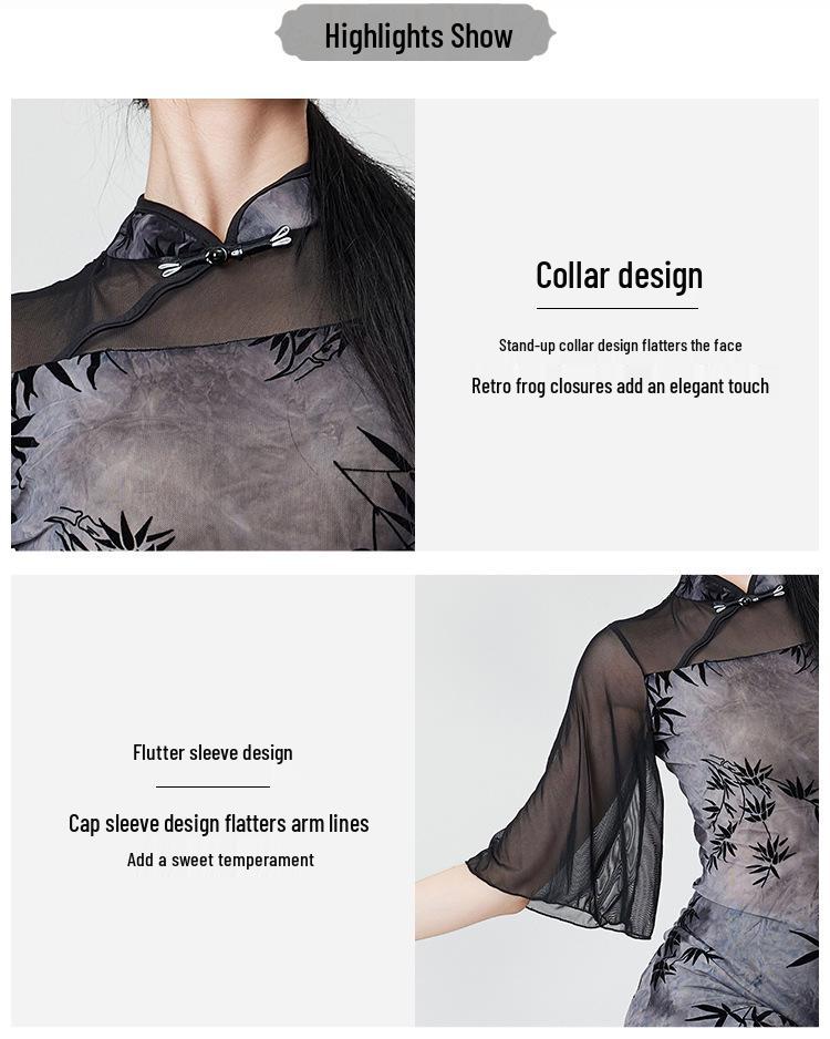 Women's Elastic Cheongsam Dance Costume - Classical Chinese Performance Attire