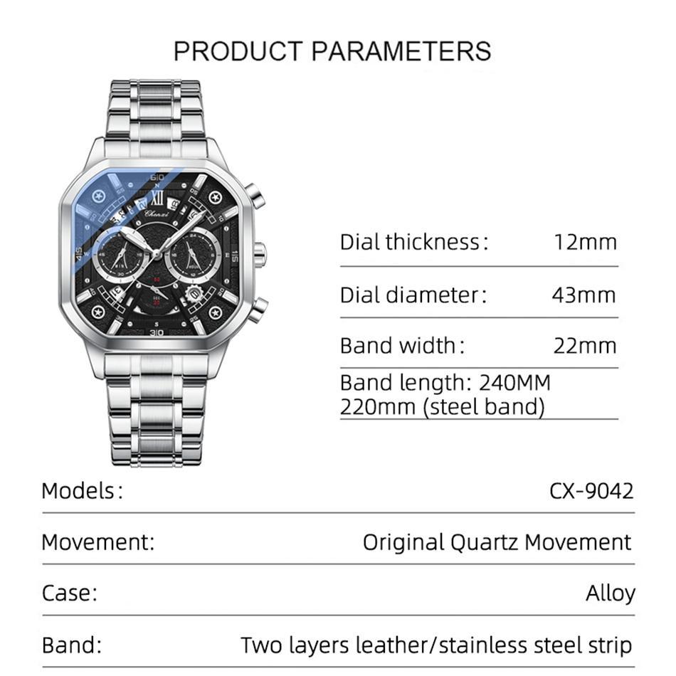 CHENXI Men Multifunction Quartz Watches Chronograph Waterproof Fashion Calendar Men's Luminous Watch