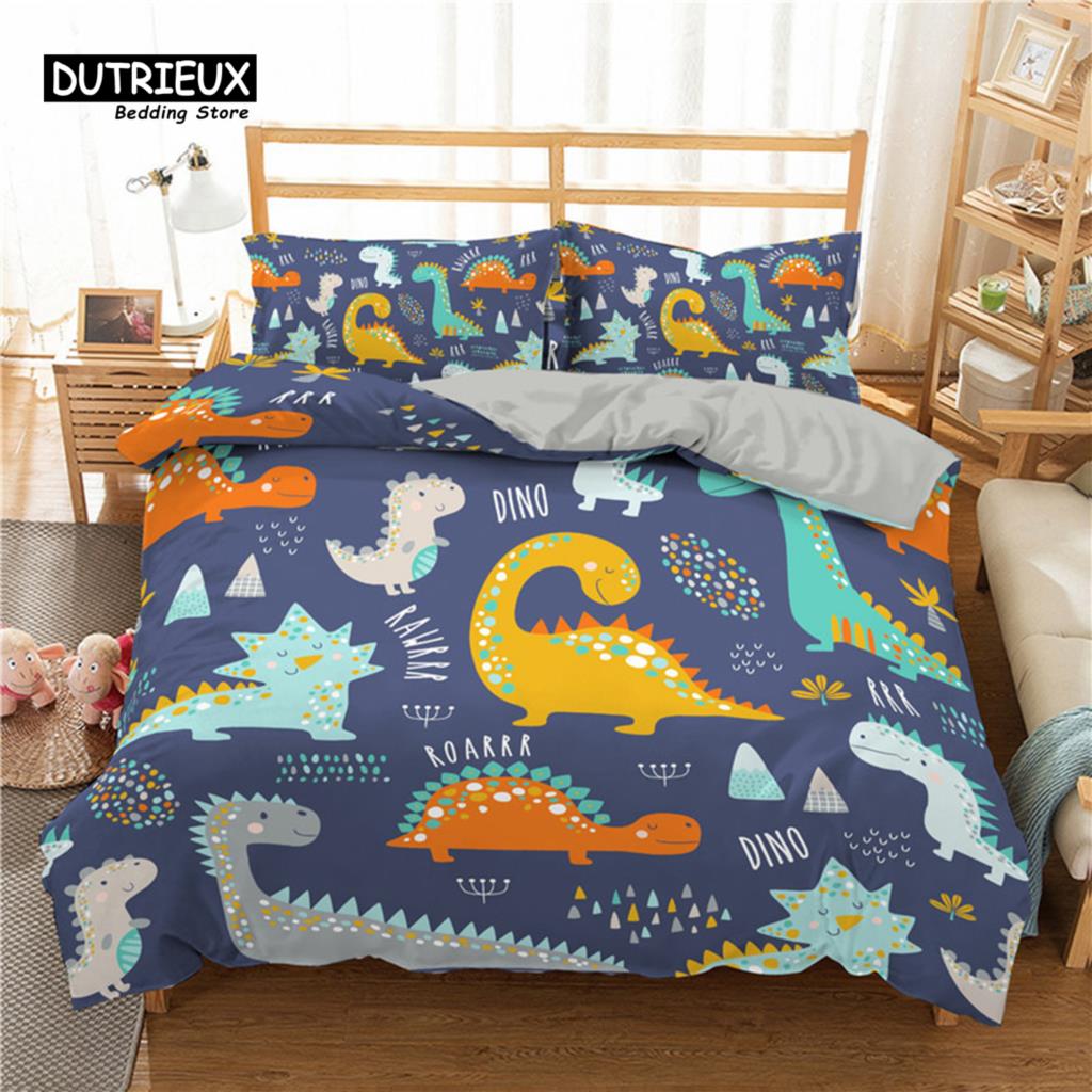 Cartoon Animals Bedding Set For Kids Children Panda Dinosaur Print Duvet Cover Set Comforter Cover With Pillowcase Bedroom Decor