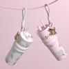 710ml Insulated Cup Ceramic Inner Liner Dustproof Straw Water Cup Large Capacity with Flower Pendant Vacuum Coffee Cup Travel