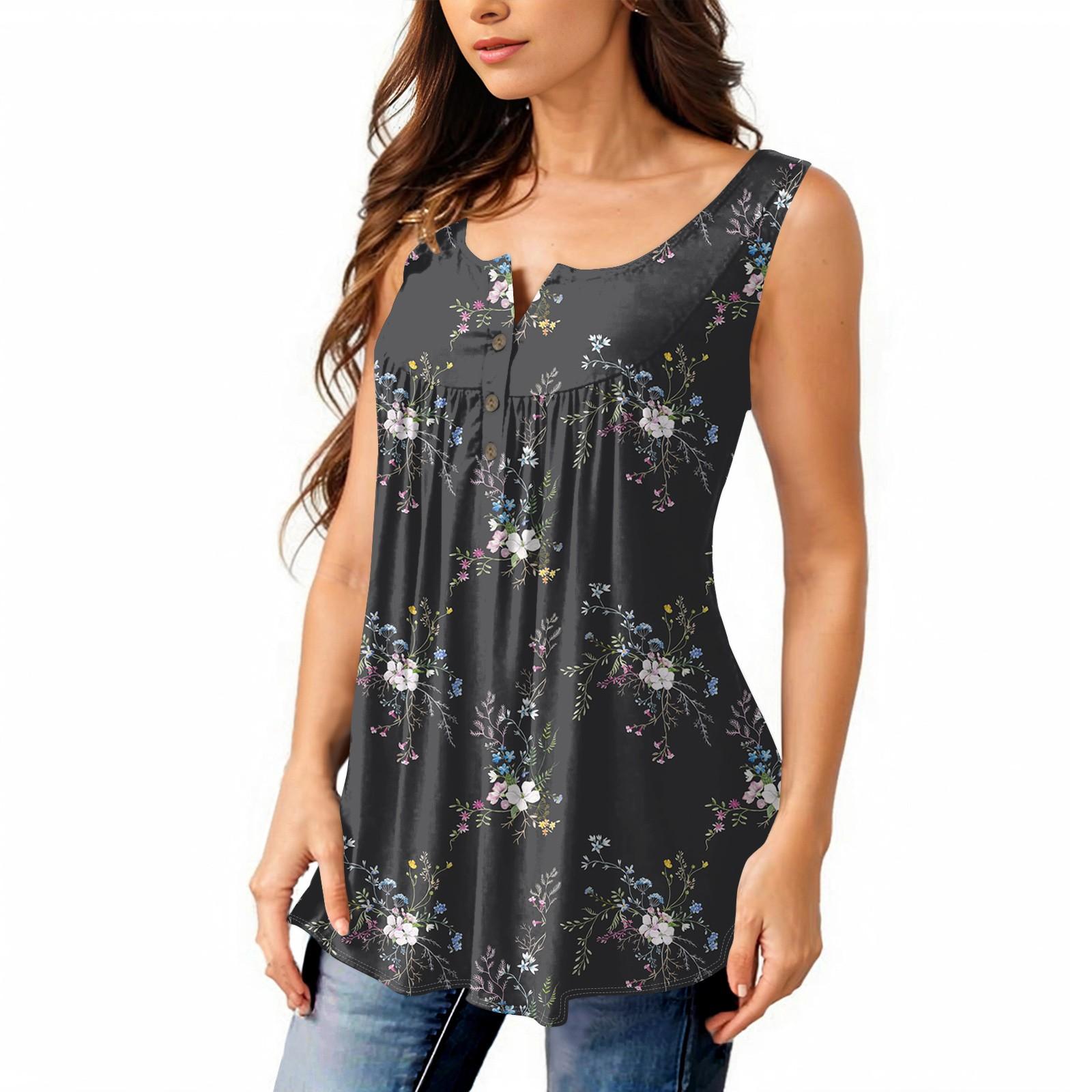 

Женская мода плиссированная безрукавка повседневная футболка жилет топ на пуговицах XXL чёрный