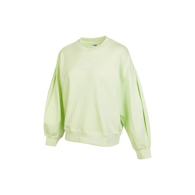 Einfarbiger Rundhals-Pullover mit Logo-Print Damen-Oberteile Hell-Fluoreszierend-Grün 673570-32