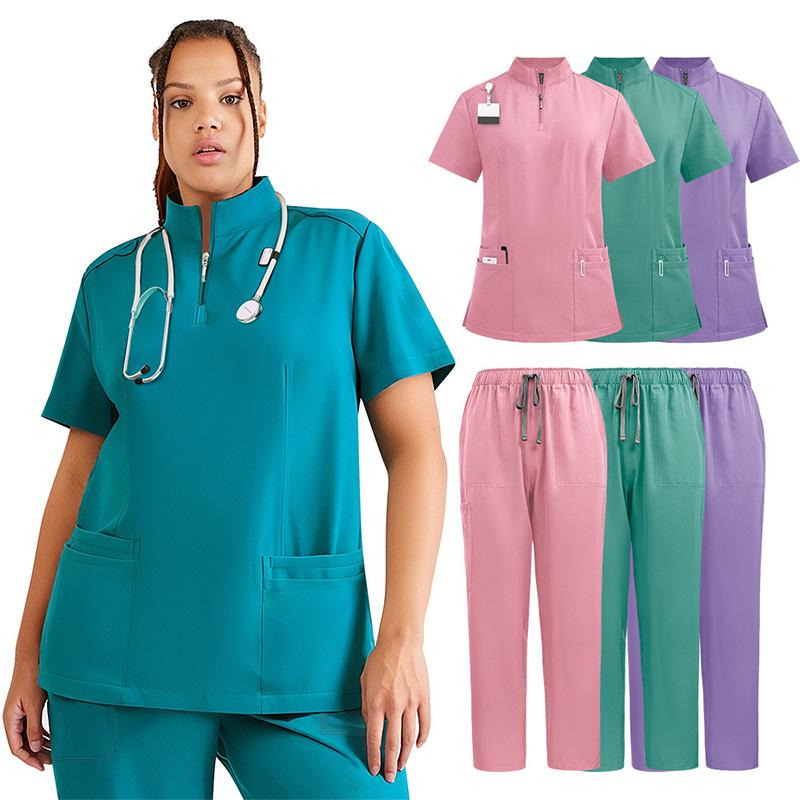 1 set Nursing Tunic Suit Trousers Sets Woman Scrub Set Short-sleeved Top-Pants Beauty Salon Surgical Uniforms Nurses Uniforms