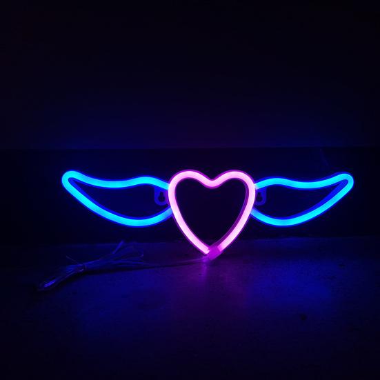 Flying Heart Neon Light Wings Design Kreativ form USB/batteridrevet neonskilt LED-lampe Festdekorasjon