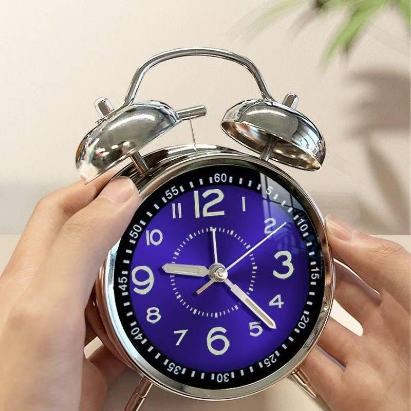 Rechargeable Metal Bell Alarm Clock with Night Light - Super Loud Wake-Up Device for Bedsides, Ideal for Students and Elderly Rooms.
