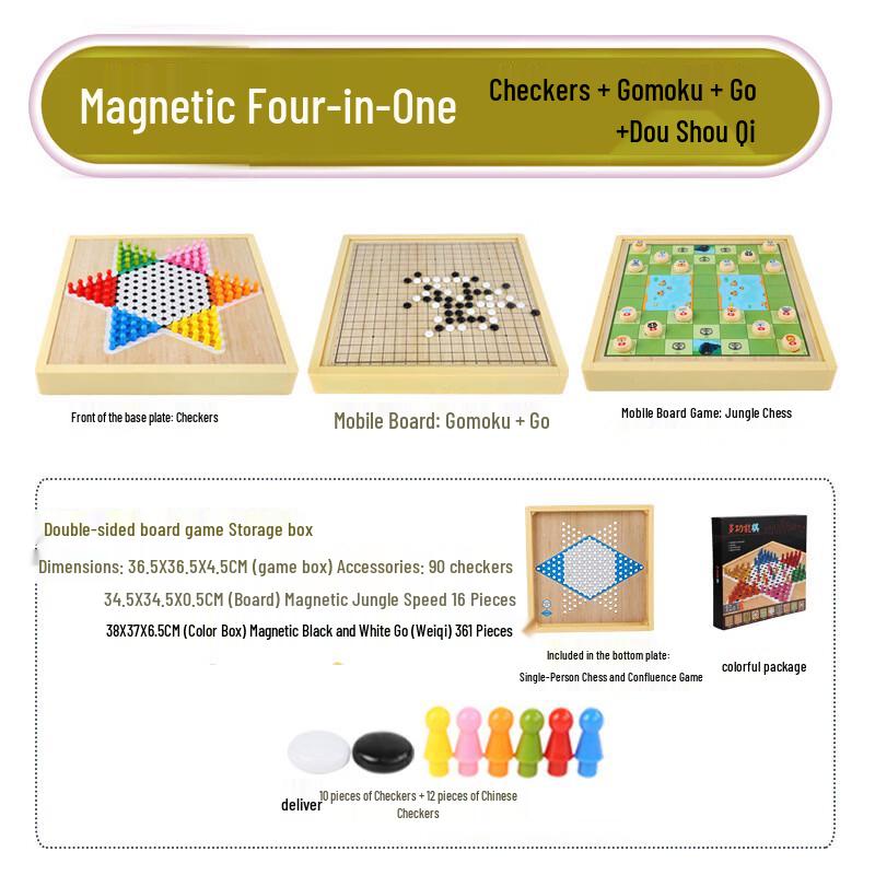 Magnetic Wooden 4-in-1 Board Game Set