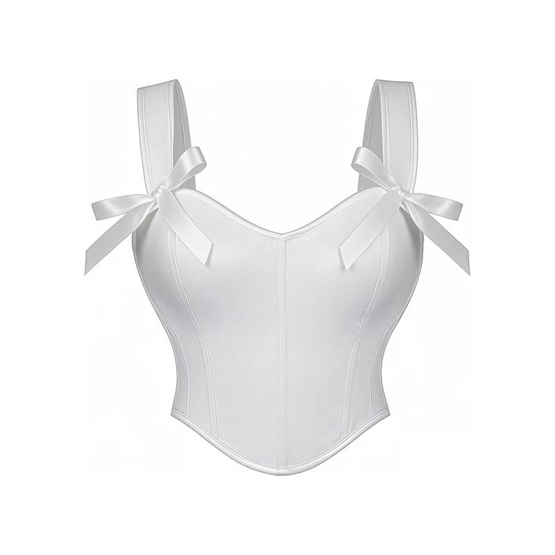 New Sexy Girl Slimming Corset Fishbone Halter Top Bustier With Bow Ties and Square Neck Beautiful Corset White Top