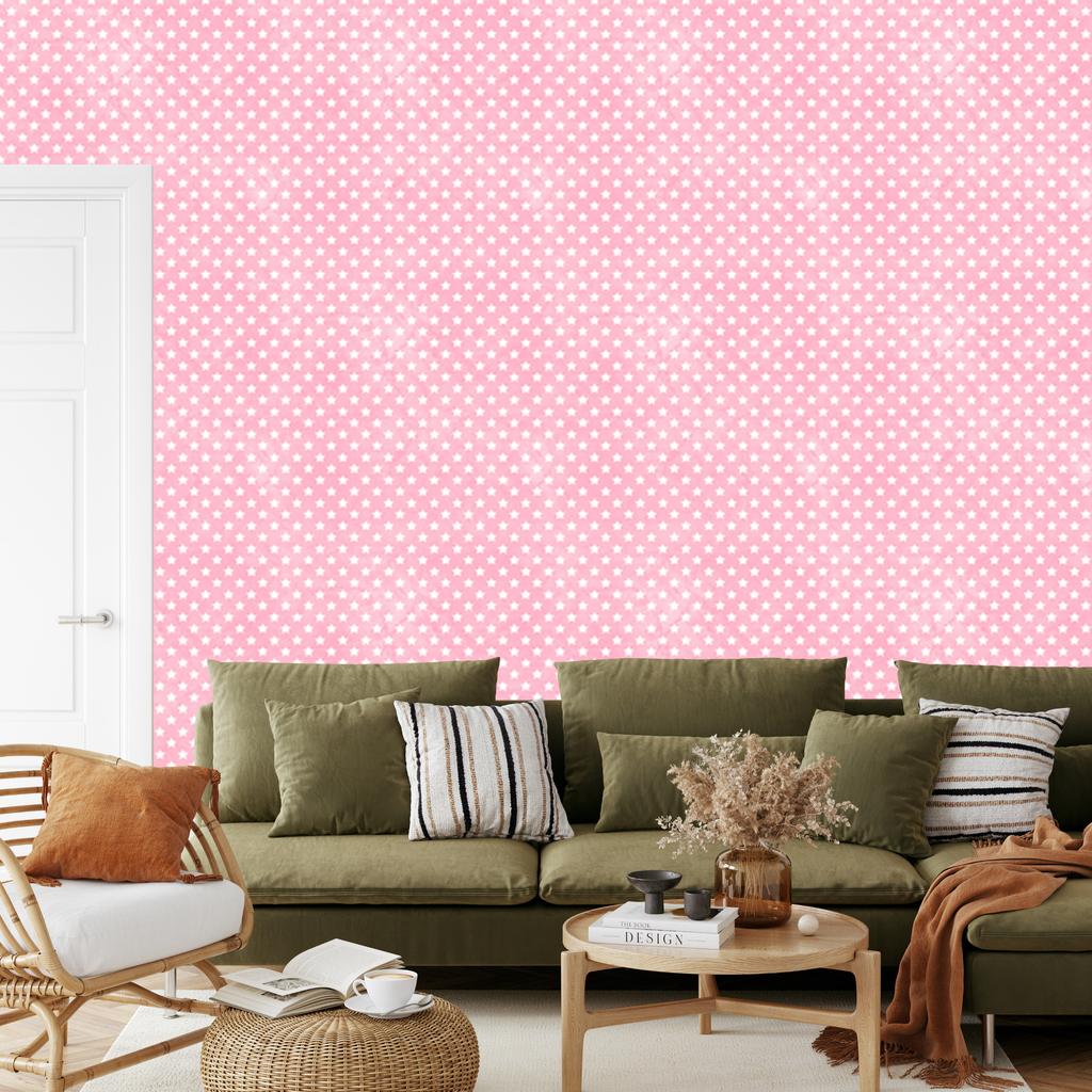 Stars Wallpaper Powder Pink and White, Soft Shapes 50x1000