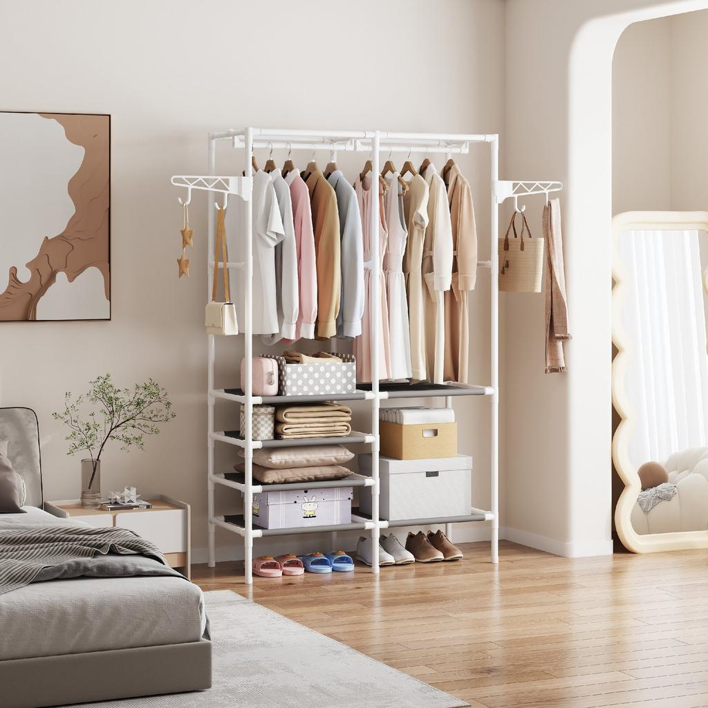 Simple three-row multi-functional storage hanger household bedroom floor rack coat rack