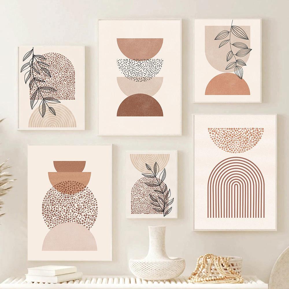 Abstract Lines Art Prints Boho Plant Leaves Wall Pictures Beige Posters Nordic Modern Canvas Painting Living Room Decor Painting