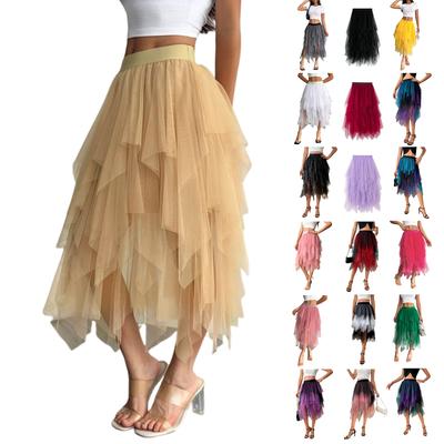 Women's Irregular Mesh Midi Skirt, High,waisted Versatile Half Skirt