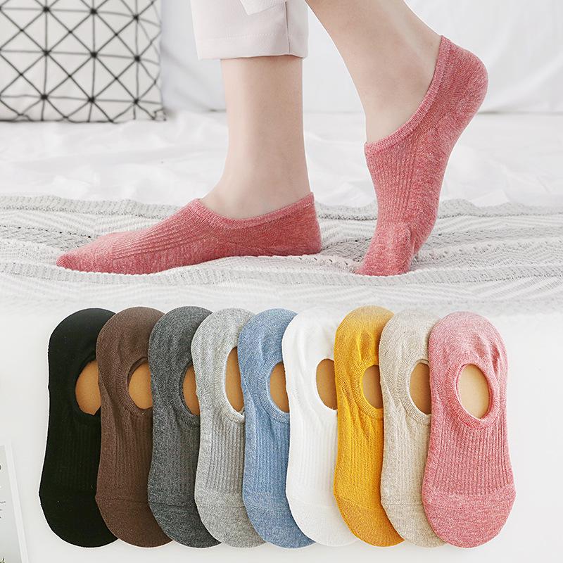 Spring/Summer Japanese Anti-Slip Cotton Invisible Women's Socks - Solid Candy Colors, Low-Cut, Casual.