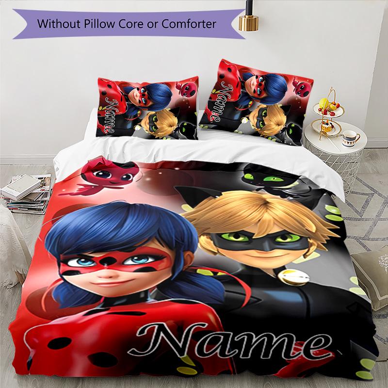 3pcs Ladybug4 Cover Set - Personalized Name, HD Printed Bedding with 1 Cover and 2 Pillowcases - Perfect for Home Decor, Easy Care