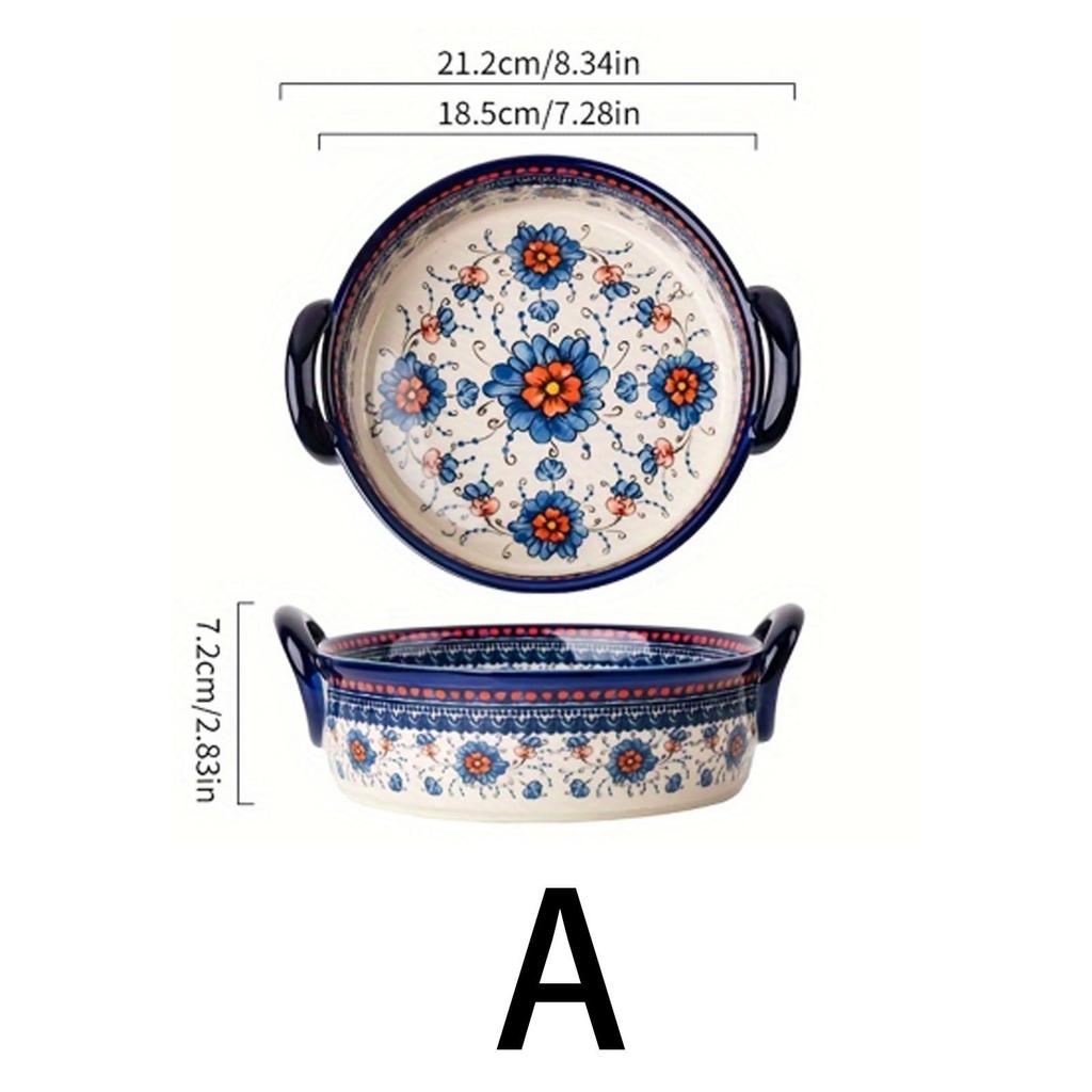 1pc Polish-style Ceramic Baking Tray with Handle, Easy To Hold, Suitable for Making Risotto and Baking Trays