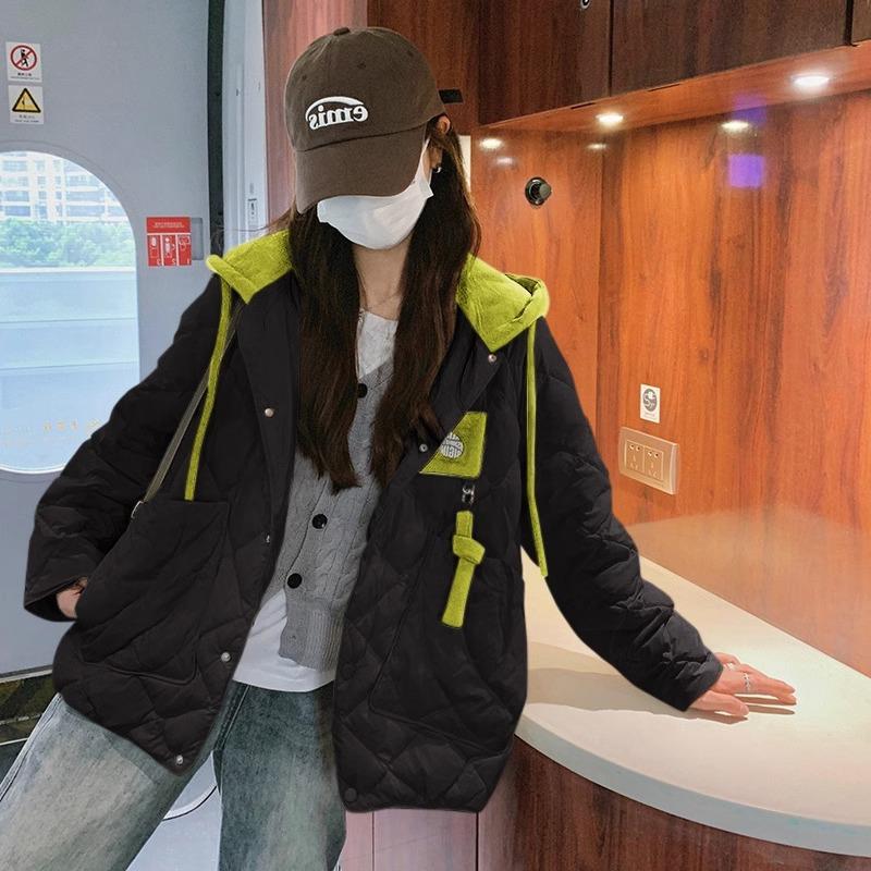 

Autumn and Winter New Fake Two-piece Rhombus Lightweight Down Jacket for Women, College Style Jacket 2XL