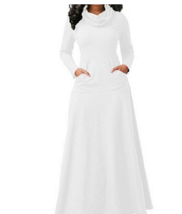 Autumn and winter solid color patchwork interface pocket neck long dress autumn and winter long dress