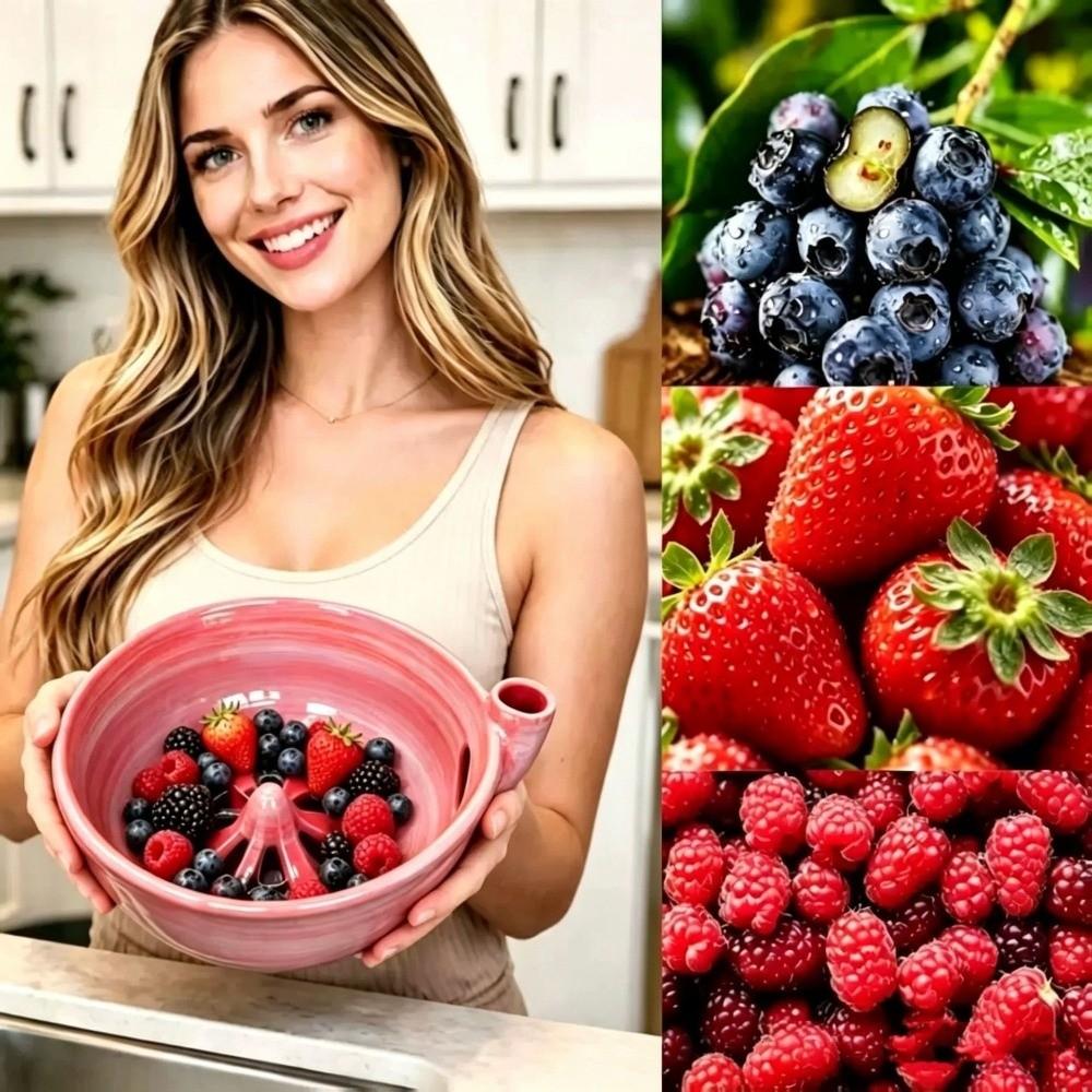 Large Capacity Ceramic Berry Washer Automatic Vortex Self-Rotating Fruit Cleaner  Serving Dish