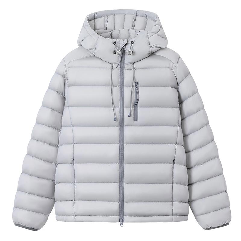 Warm, windproof, temperature-locking, lightweight hooded rib down jacket