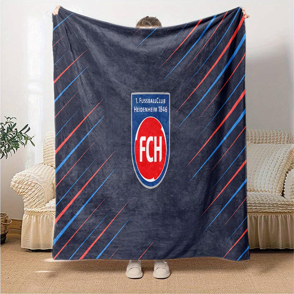 Heidenheim Crest Flannel Blanket, Soft Polyester, Modern Design, All-Season for Camping, Travel, Gifts for holidays or birthdays