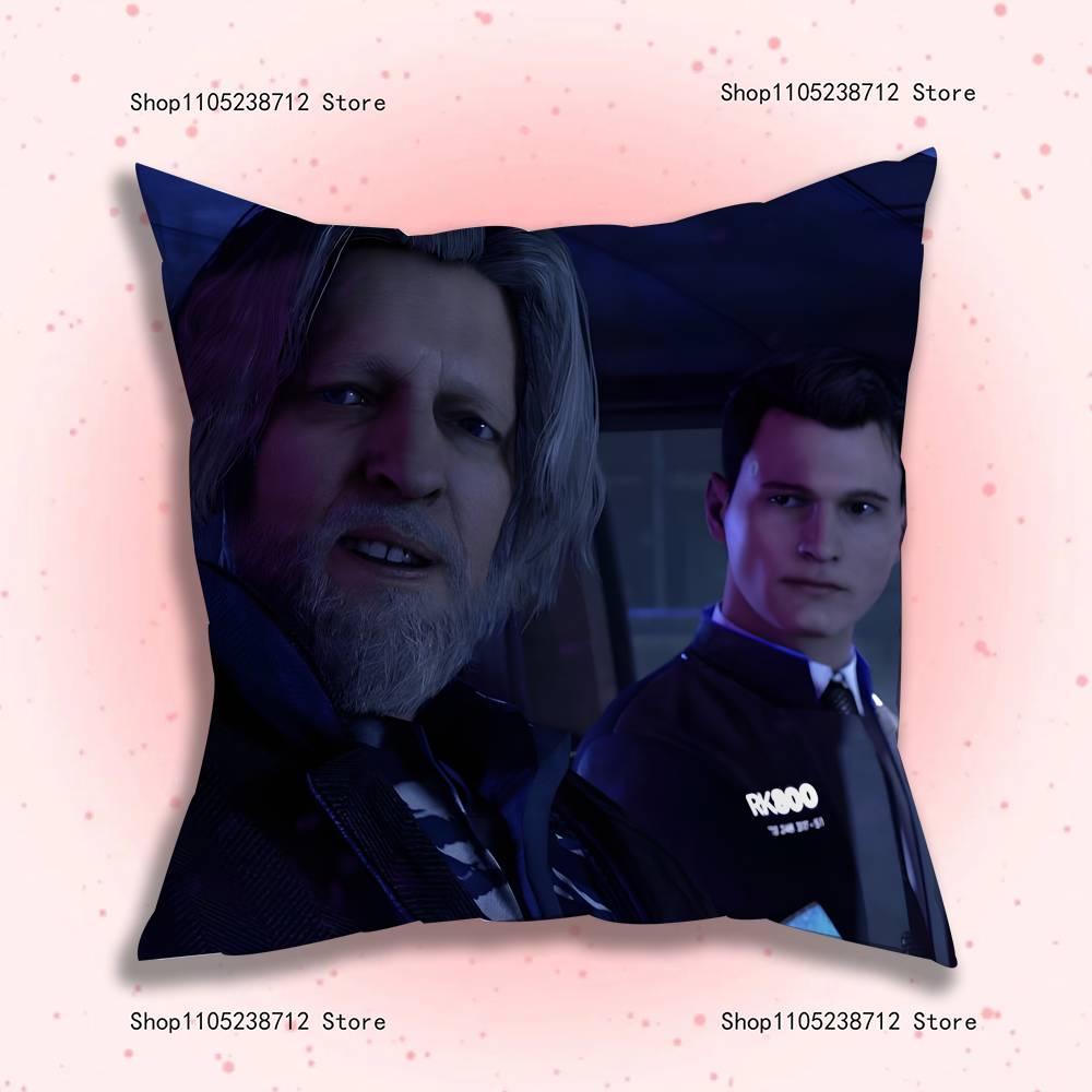 Popular Game Hank and Connor Pillow Covers Cartoon Sofa Decorative Home Double-sided Printing Short Plush Cute Cushion Cover