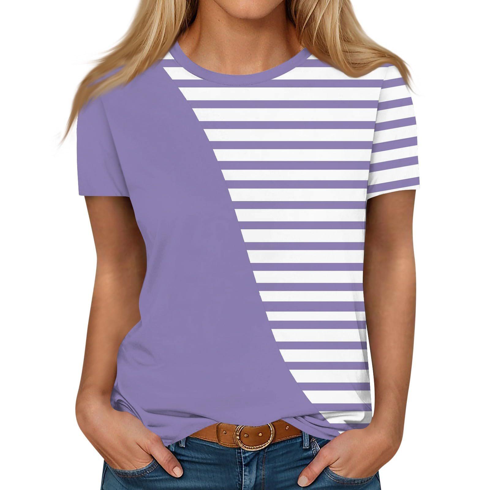 

Летний топ с круглым вырезом и 3D полосатым принтом, модная повседневная женская футболка с коротким рукавом 6XL