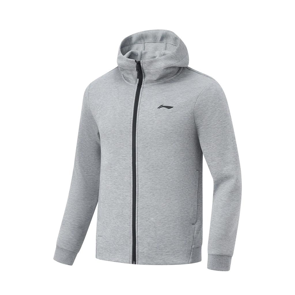 Li Ning Comfortable Casual Simple Hooded Zipper Cardigan Sweatshirt Men Sweatshirts Gray AWDU581-5