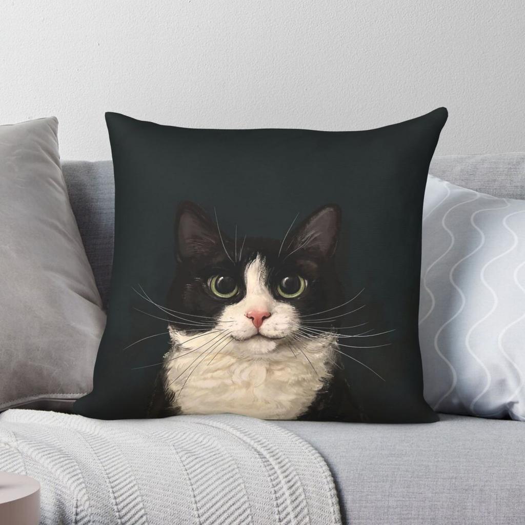 Tuxedo Cat Portrait Square Pillowcase Polyester Linen Velvet Printed Zip Decor Pillow Case Room Cushion Cover