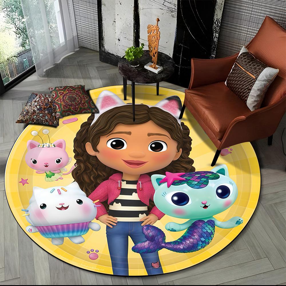 Tappeto Rotondo Tondo Cartone Animato 3D Carino Casa delle Bambole di Gabby Ragazza, Tappeto per Soggiorno Camera da Letto Divano Stanza dei Giochi Decorazione, Tappetino Antiscivolo per Bambini