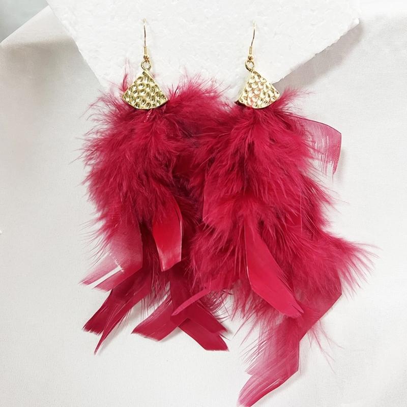 Handmade Bohemian Feather Earrings User Friendly Materials Lightweight Drop Ear Hooks Jewelry Gift