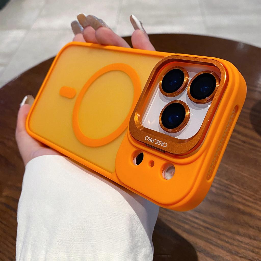 Luxury Matte Magsafe Magnetic With Lens Film Bracket Phone Case For iPhone 11 12 13 14 15 16 17 Air ProMax Hard PC Bumper Cover