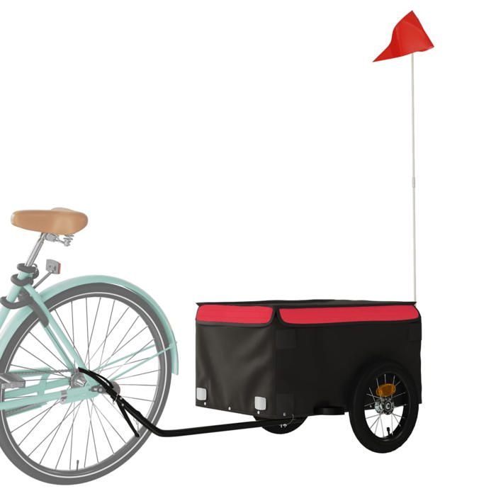 VidaXL Remorque de Vélo, Chariot de Transport avec Barre, Remorque de Bicyclette avec Drapeau Jardin Extérieur, Noir et 94076