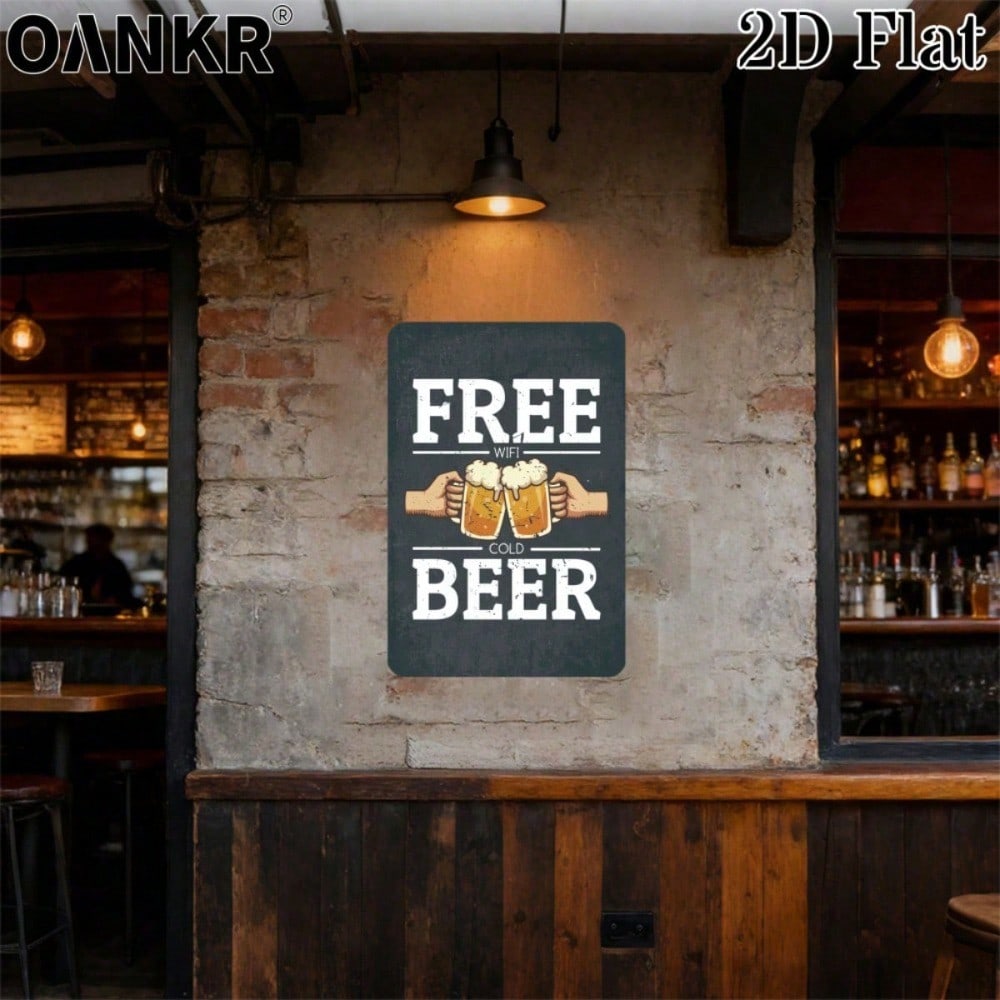 Vintage Beer Tin Sign 12x8, Free Beer Retro Metal Plaque, Man Cave Pub Bar Wall Decor, Gift for Men