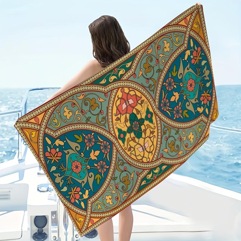 Vintage Persian Floral 2D Flat Printed Microfiber Beach Towel Waterproof Sandproof Summer Vacation Pool Bath Blanket