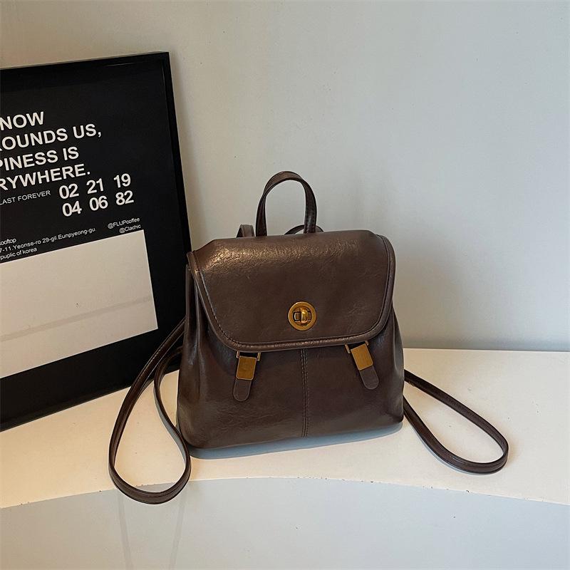 Schoolbag Casual Simple Backpack Women's 1011 New Trendy Commuter Backpack Daily Versatile Large Capacity Soft Leather Popular School Bag