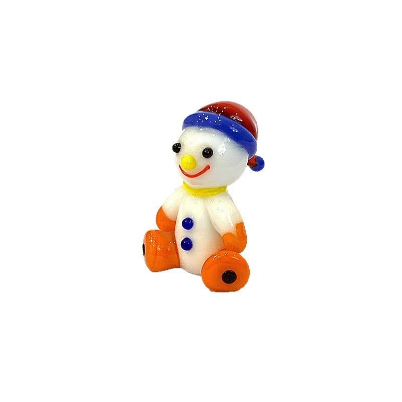 Handmade Mini Glass Snowman Doll Figurine Cute Home Desk Ornament Indoor Room Decor Collectible Holiday Christmas New Year Gift