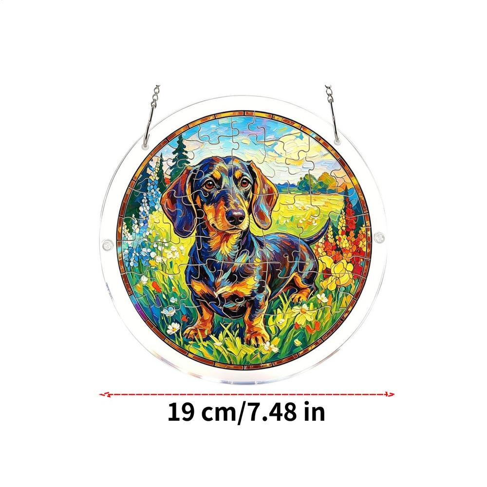 Dog Suncatcher 7.48in Dachshund Acrylic Puzzle Stained Cute Dog Wall Ornament For Door Home Living Room Bedroom Entryway Garden