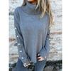 Casual Women's Pullover Sweater New High Neck Knitted Top Autumn Winter Button