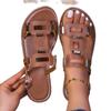 European and American Foreign Trade Large Size Buckle Flat Bottom One-word Shoes Women's New Open-toed Beach Cool Slippers 2025