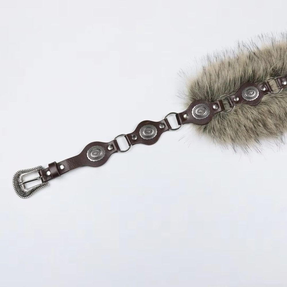 PU Leather Fur Waistband Faux Fur Jeans Waist Belt Unique Punk Studded Belt Y2K Style