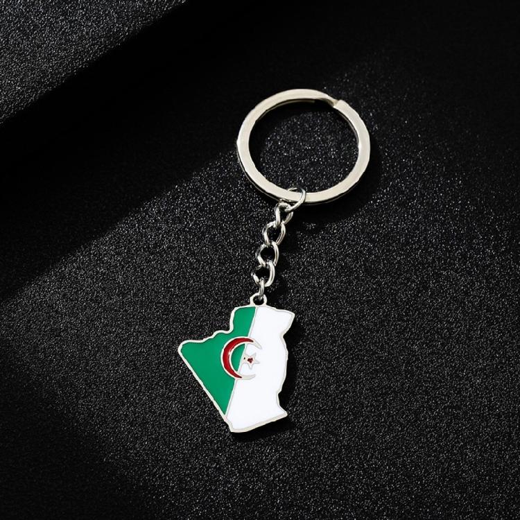 Stainless Steel Algeria Map Flag Keychain Outline Jewelry Gift for Friend Family