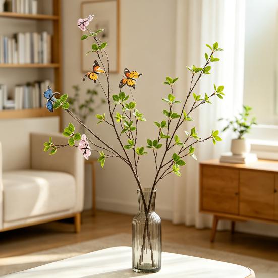 Artificial Butterfly Branches Simulation Greenery Stems with Leaves Fake Floral Arrangement for Vase Filling Home Office Party Decoration