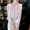 Women's French Bow Chiffon Blouse - Elegant Long Sleeve Top for Spring and Autumn.